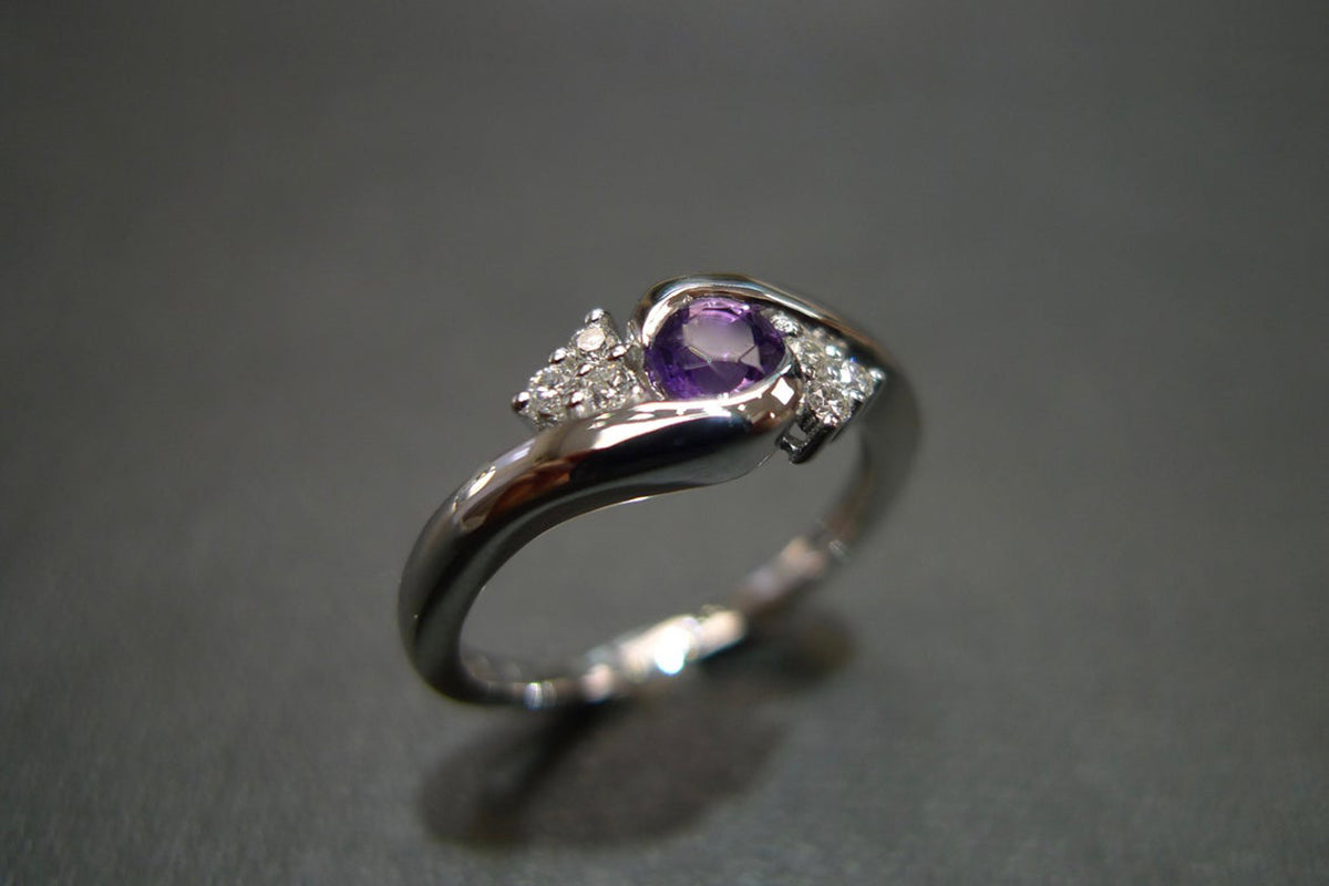 Amethyst and Diamond Ring in White Gold - HN JEWELRY