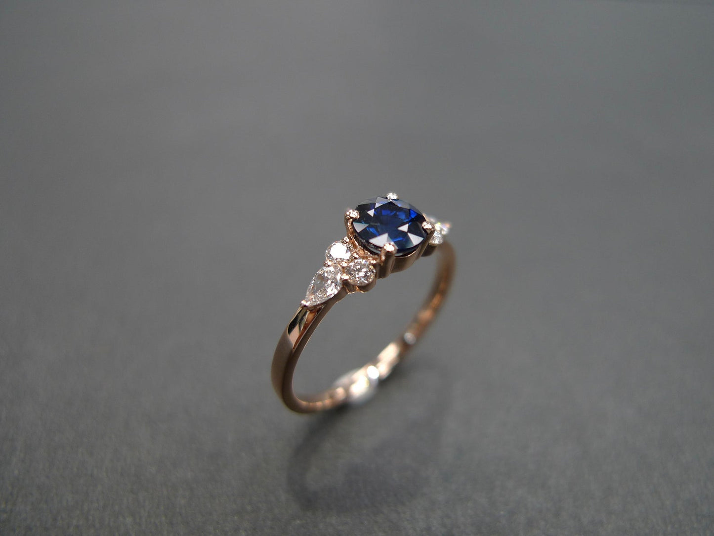Blue Sapphire and Pear Cut Diamond Ring - HN JEWELRY