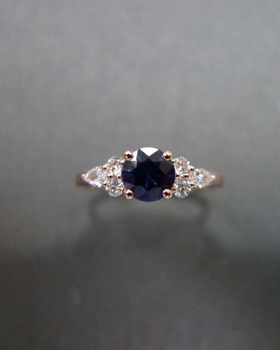 Blue Sapphire and Pear Cut Diamond Ring - HN JEWELRY