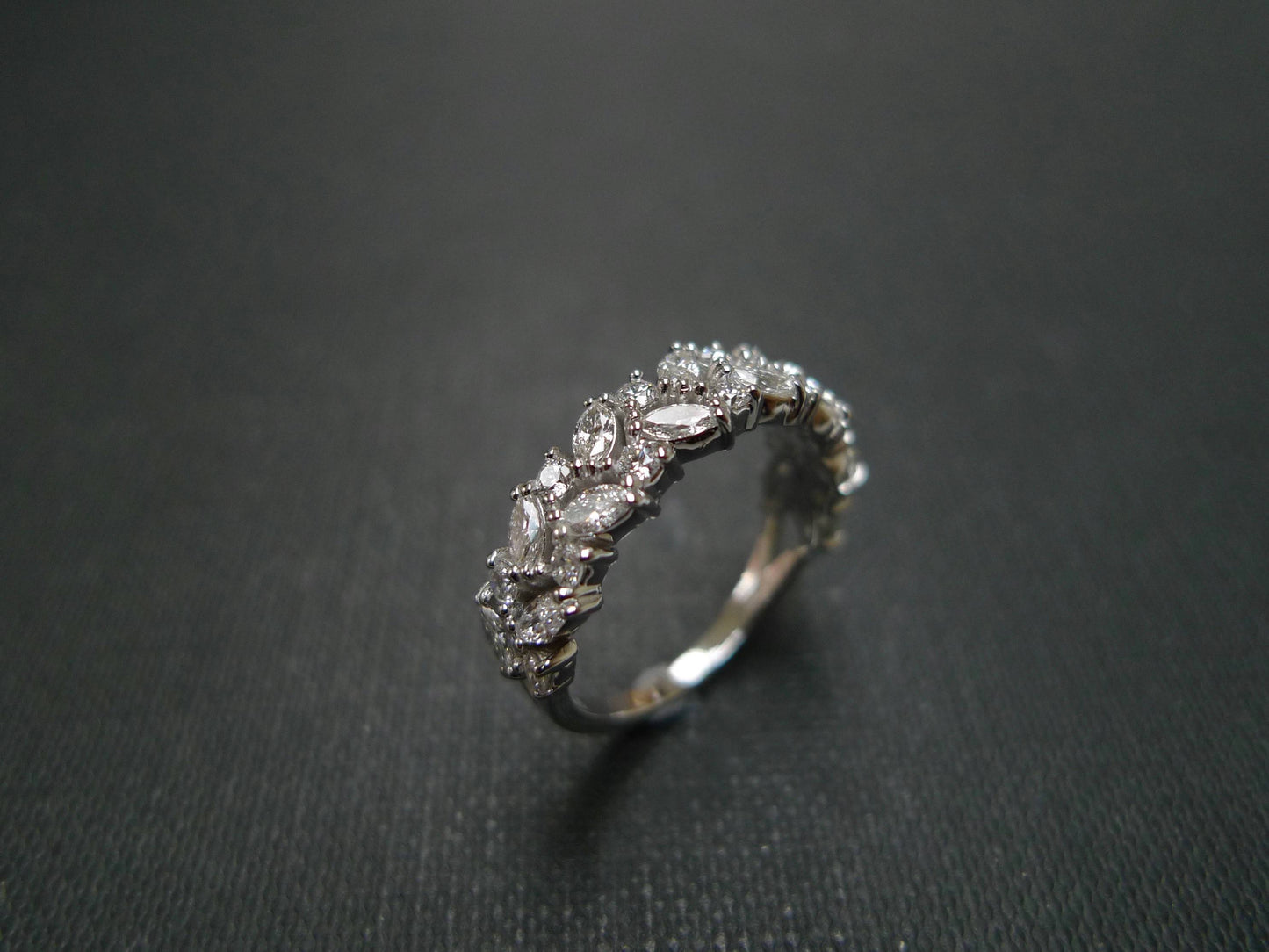 Marquise Diamond Half Eternity Ring in 18K White Gold - HN JEWELRY