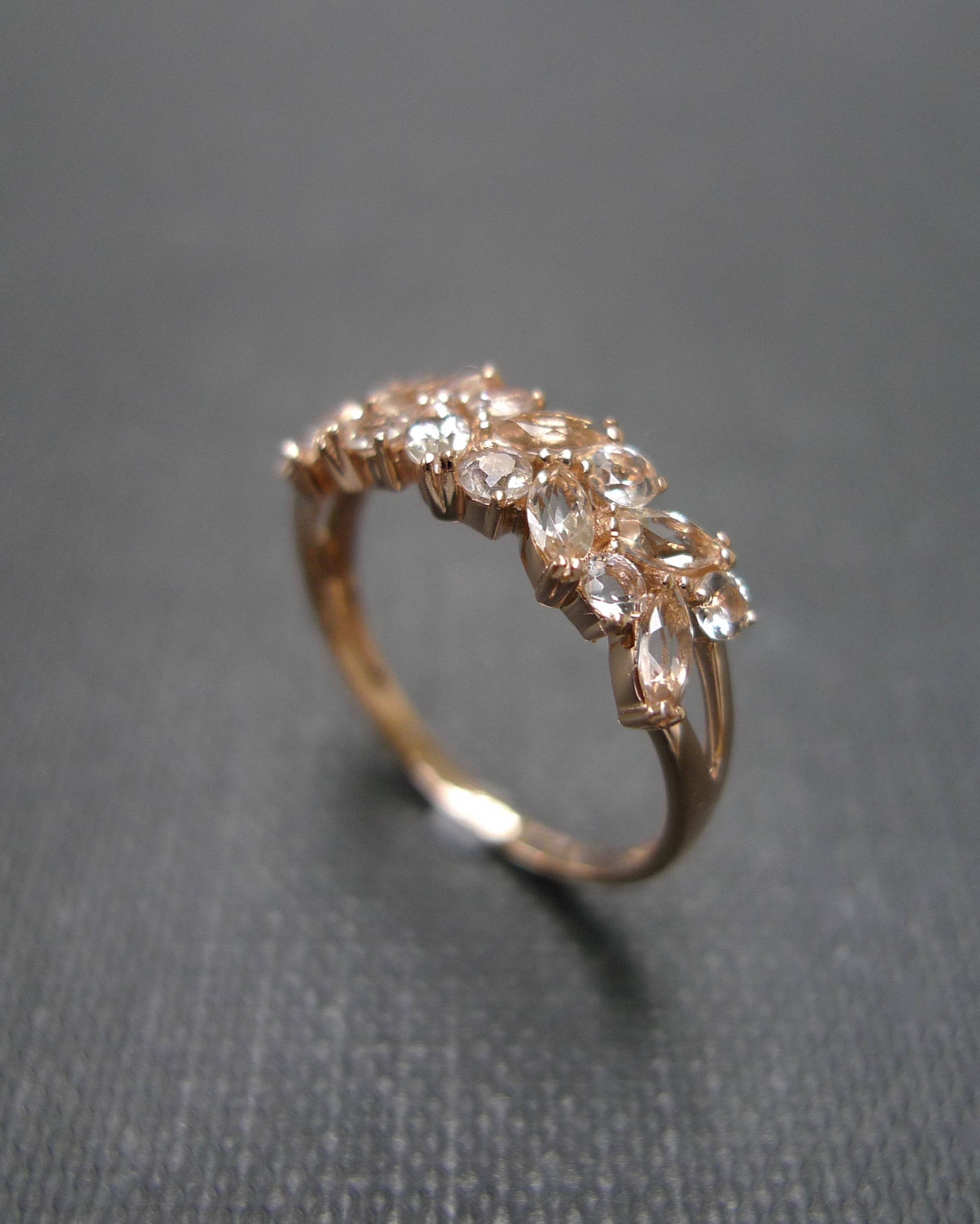 romantic marquise cut morganite ring in blush rose gold setting