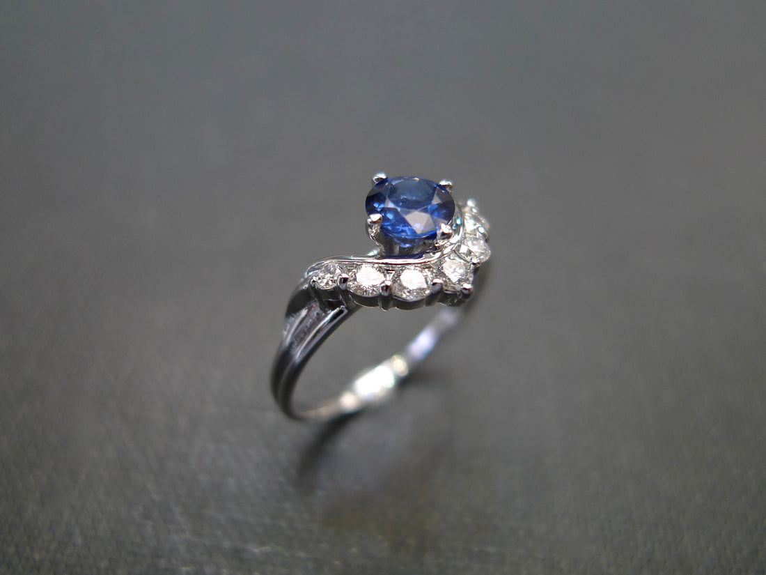 Crown Blue Sapphire and Diamond Engagement Ring - HN JEWELRY