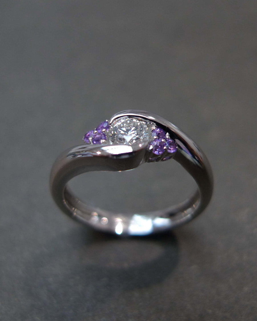 Diamond and Amethyst Ring in Platinum - HN JEWELRY