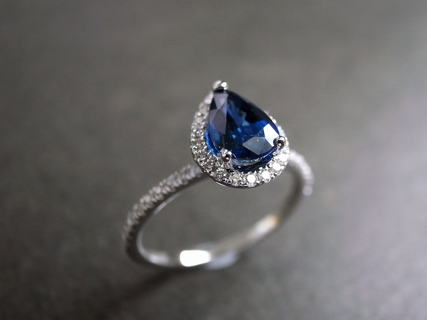 Pear Shaped Blue Sapphire Diamond Ring in White Gold - HN JEWELRY