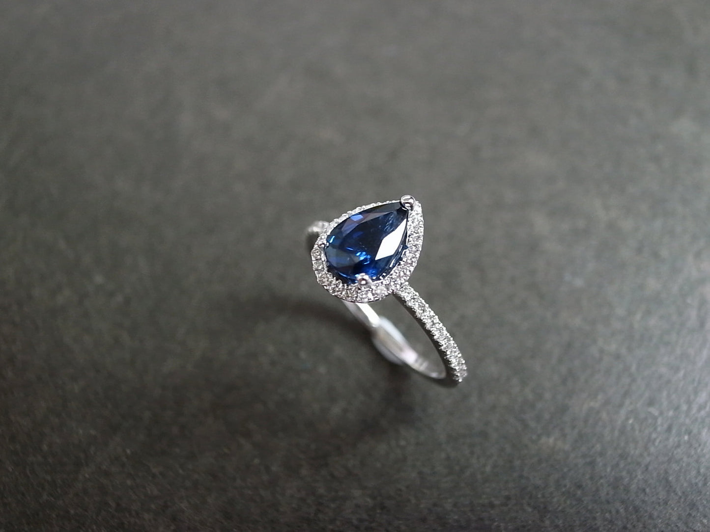 Pear Shaped Blue Sapphire Diamond Ring in White Gold - HN JEWELRY