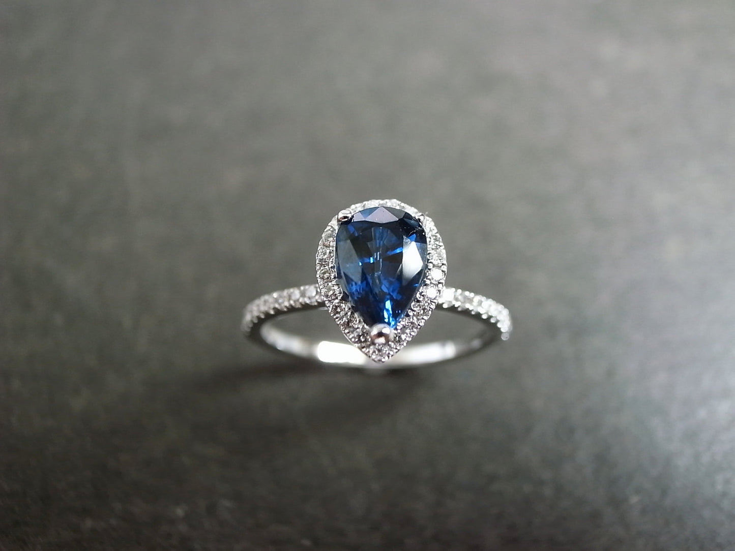 Pear Shaped Blue Sapphire Diamond Ring in White Gold - HN JEWELRY