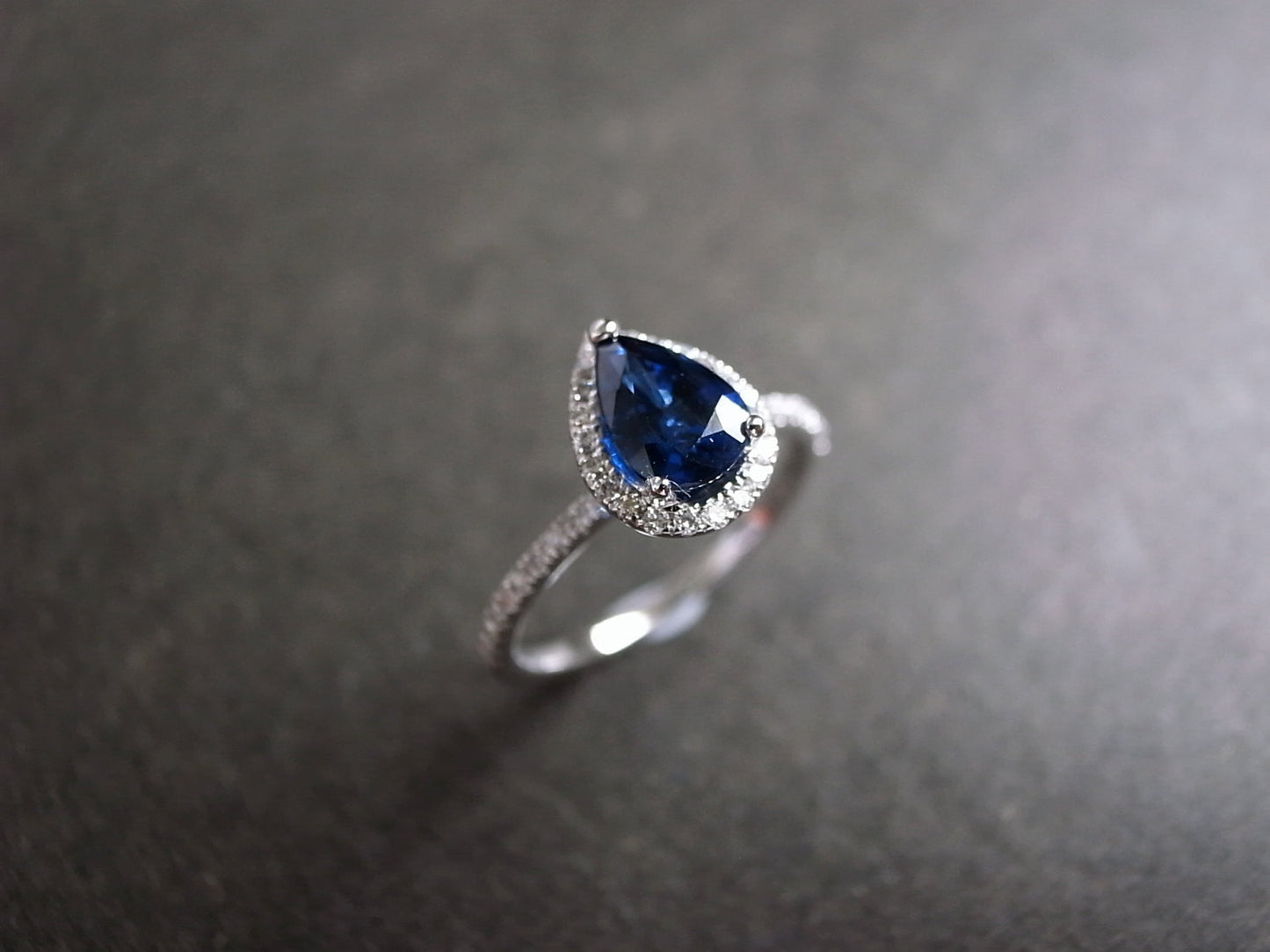 Pear Shaped Blue Sapphire Diamond Ring in White Gold - HN JEWELRY