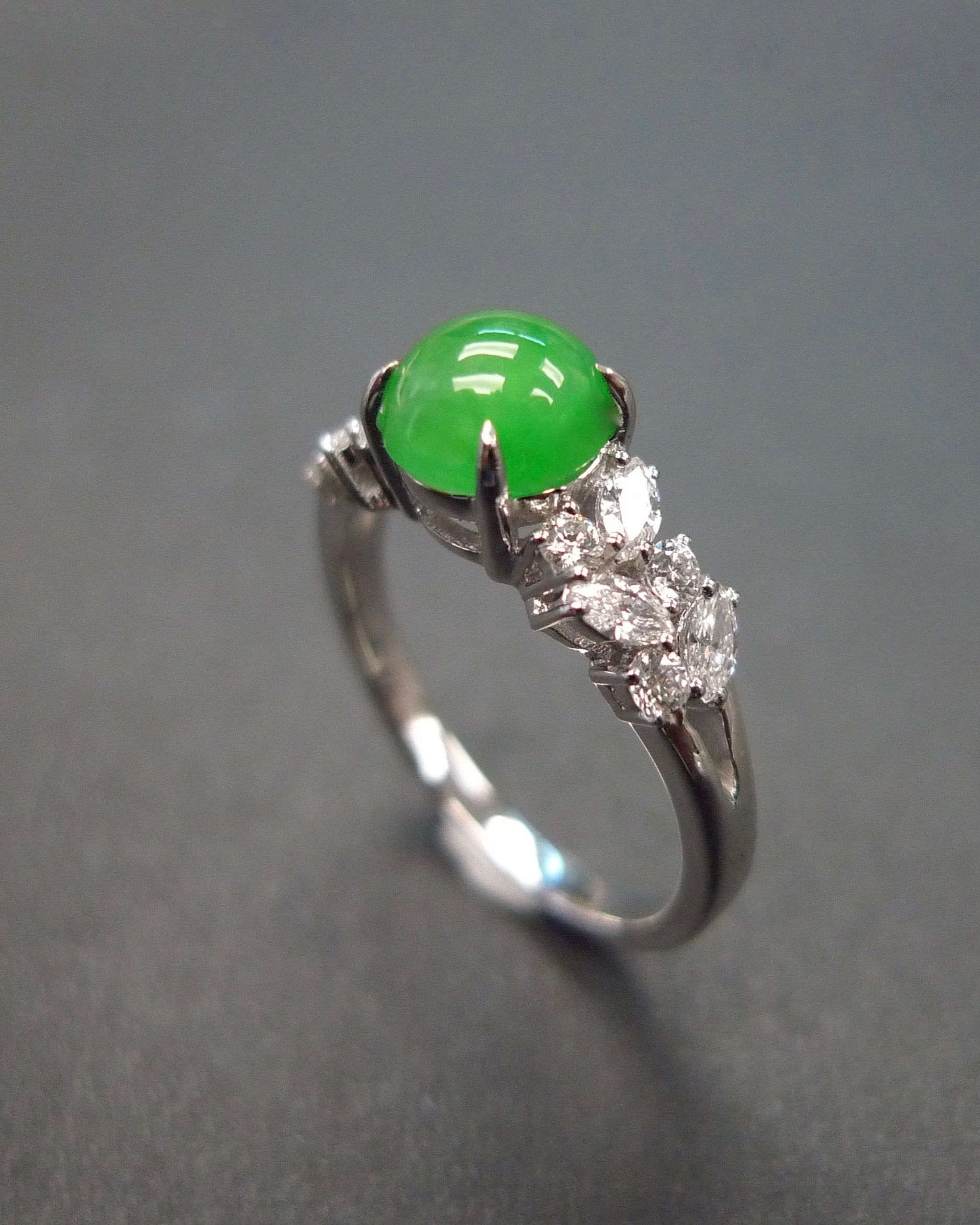 marquise diamond and jade engagement ring