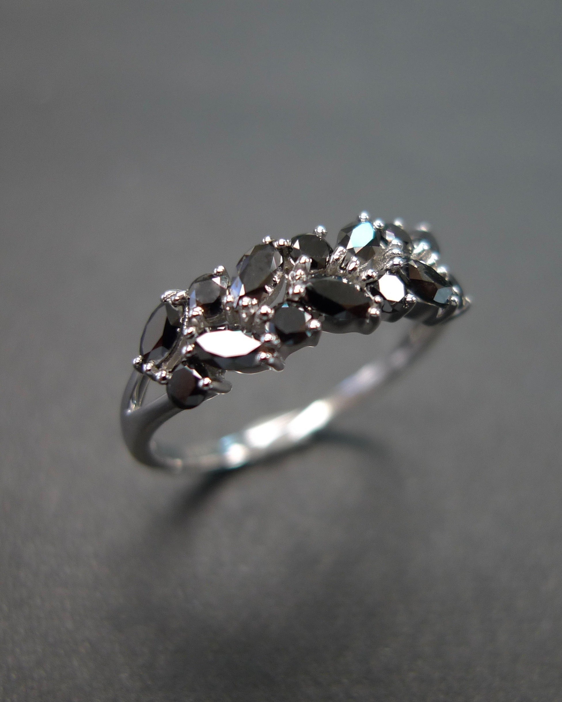 Marquise Black Diamond Ring in 18K White Gold - HN JEWELRY