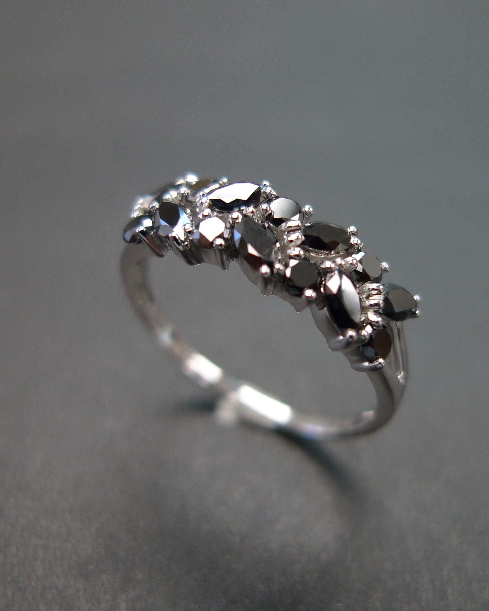 Marquise Black Diamond Ring in 18K White Gold - HN JEWELRY
