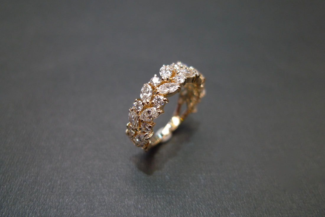 Marquise Diamond Half Eternity Ring in 18K Yellow Gold - HN JEWELRY