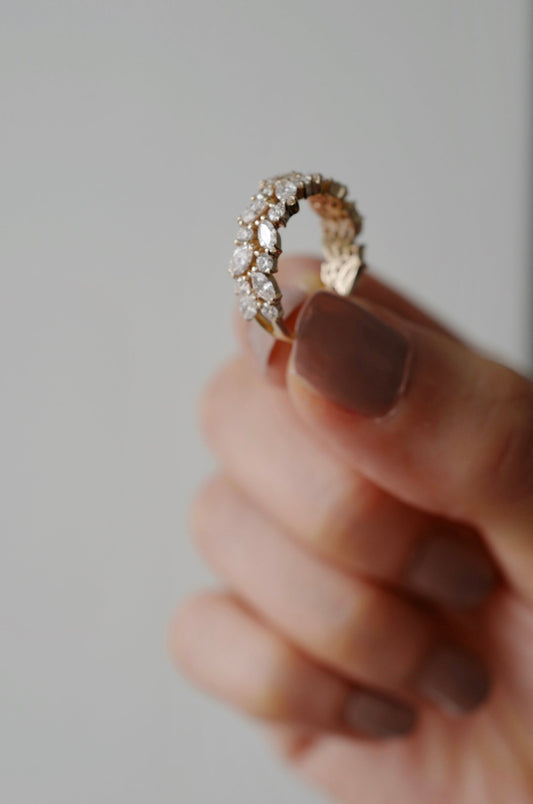 Marquise Diamond Half Eternity Ring in 18K Yellow Gold - HN JEWELRY