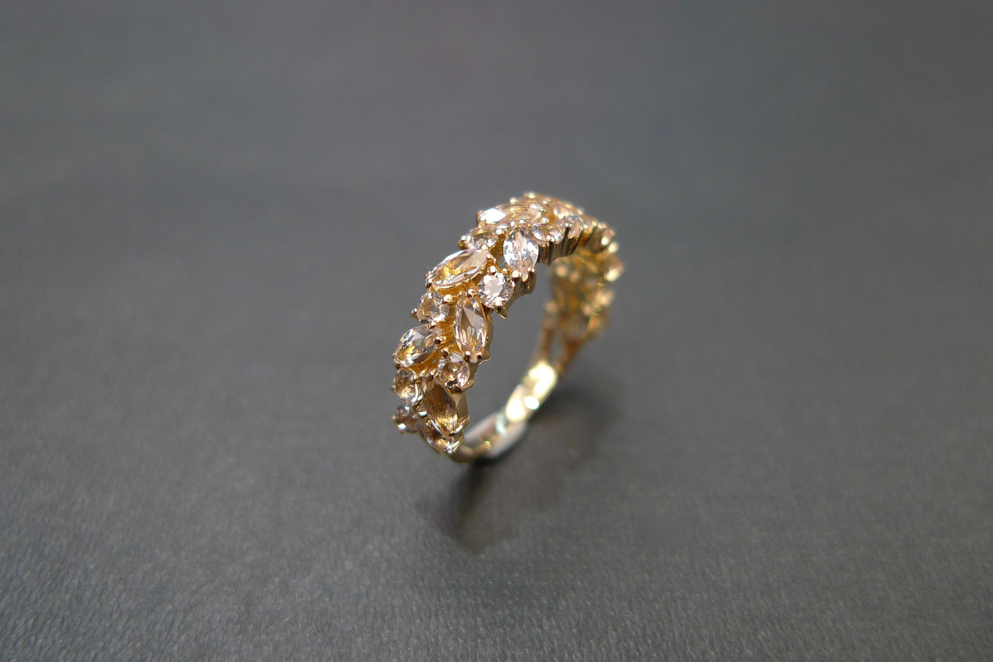 Champagne Marquise Morganite Half Eternity Ring in 14K Yellow Gold - HN JEWELRY