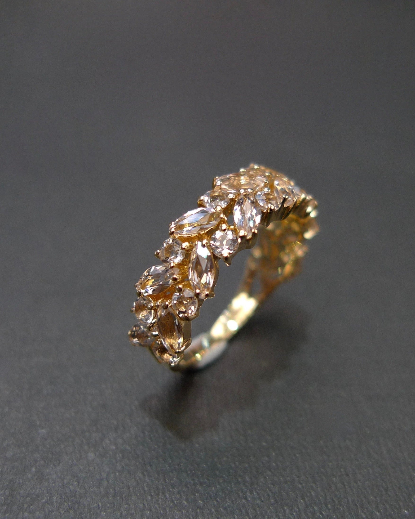 Champagne Marquise Morganite Half Eternity Ring in 14K Yellow Gold - HN JEWELRY