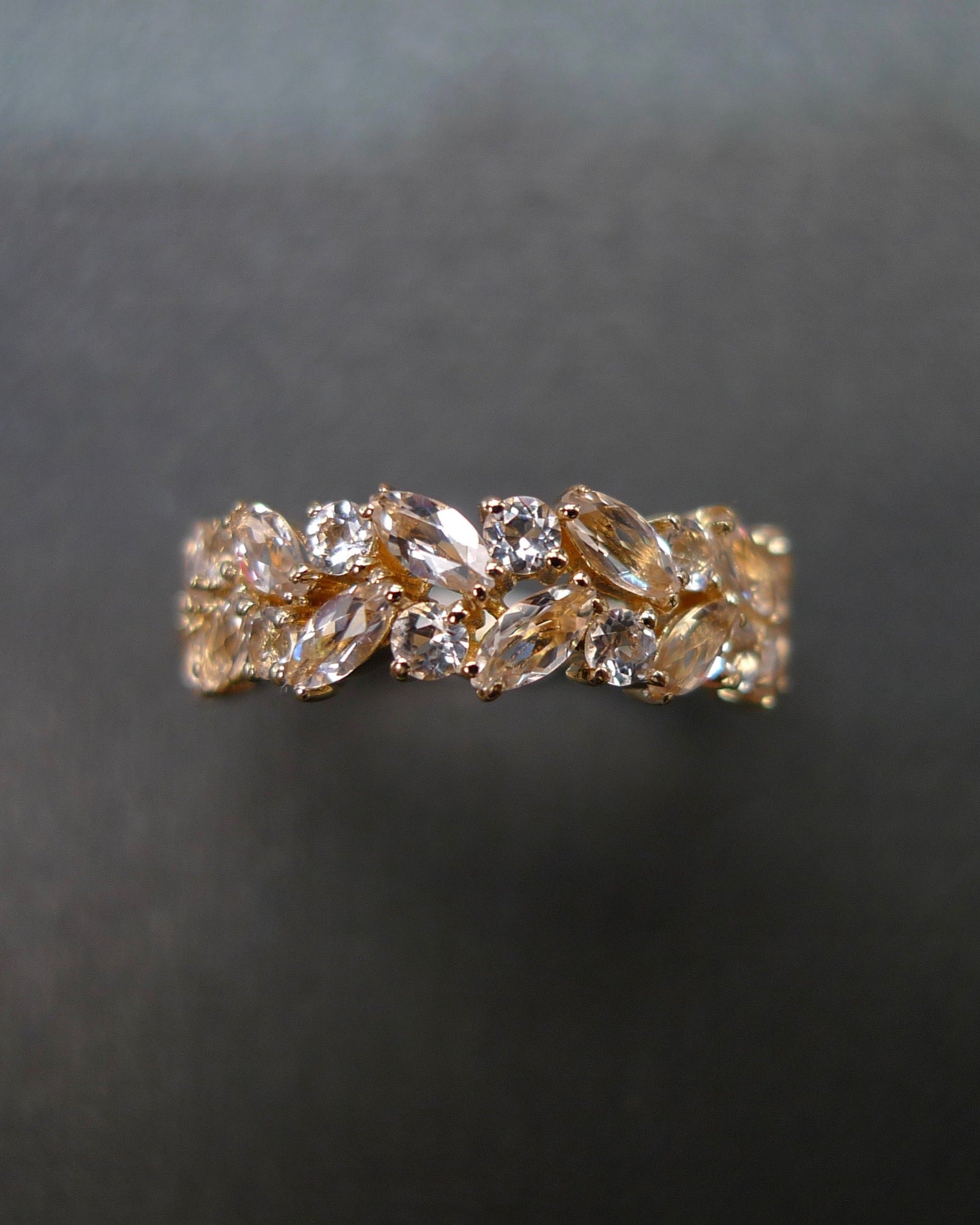 Champagne Marquise Morganite Half Eternity Ring in 14K Yellow Gold - HN JEWELRY