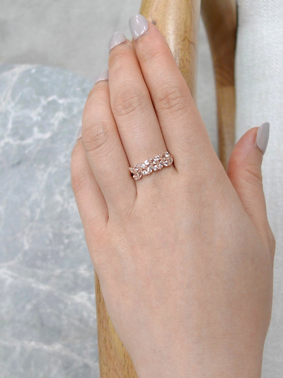 Champagne Marquise Morganite Ring in 14K Rose Gold - HN JEWELRY