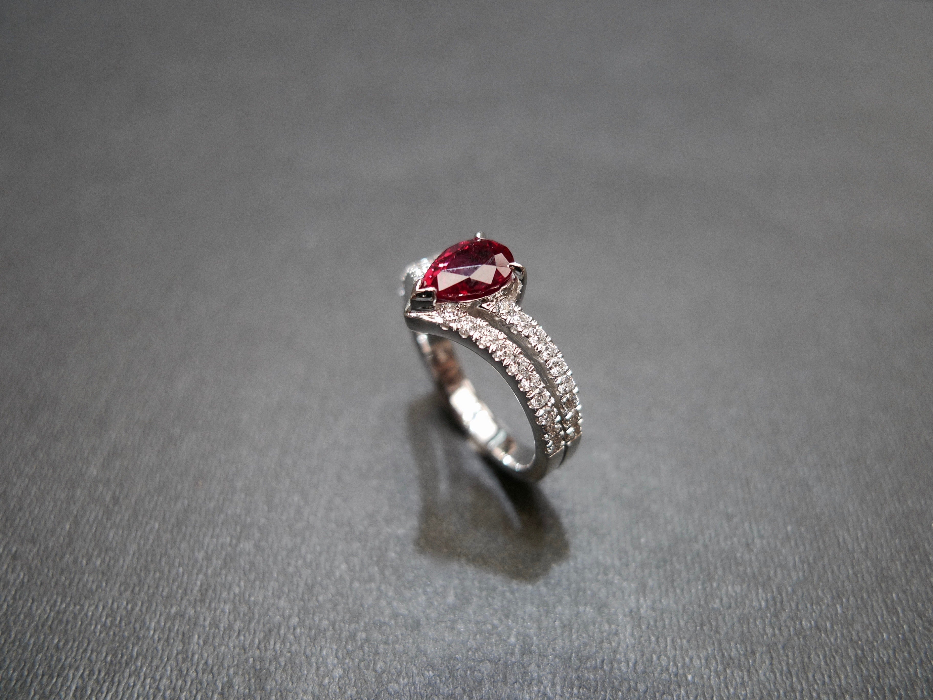 Pear Shaped Ruby and Diamond Ring in 18K White Gold - HN JEWELRY