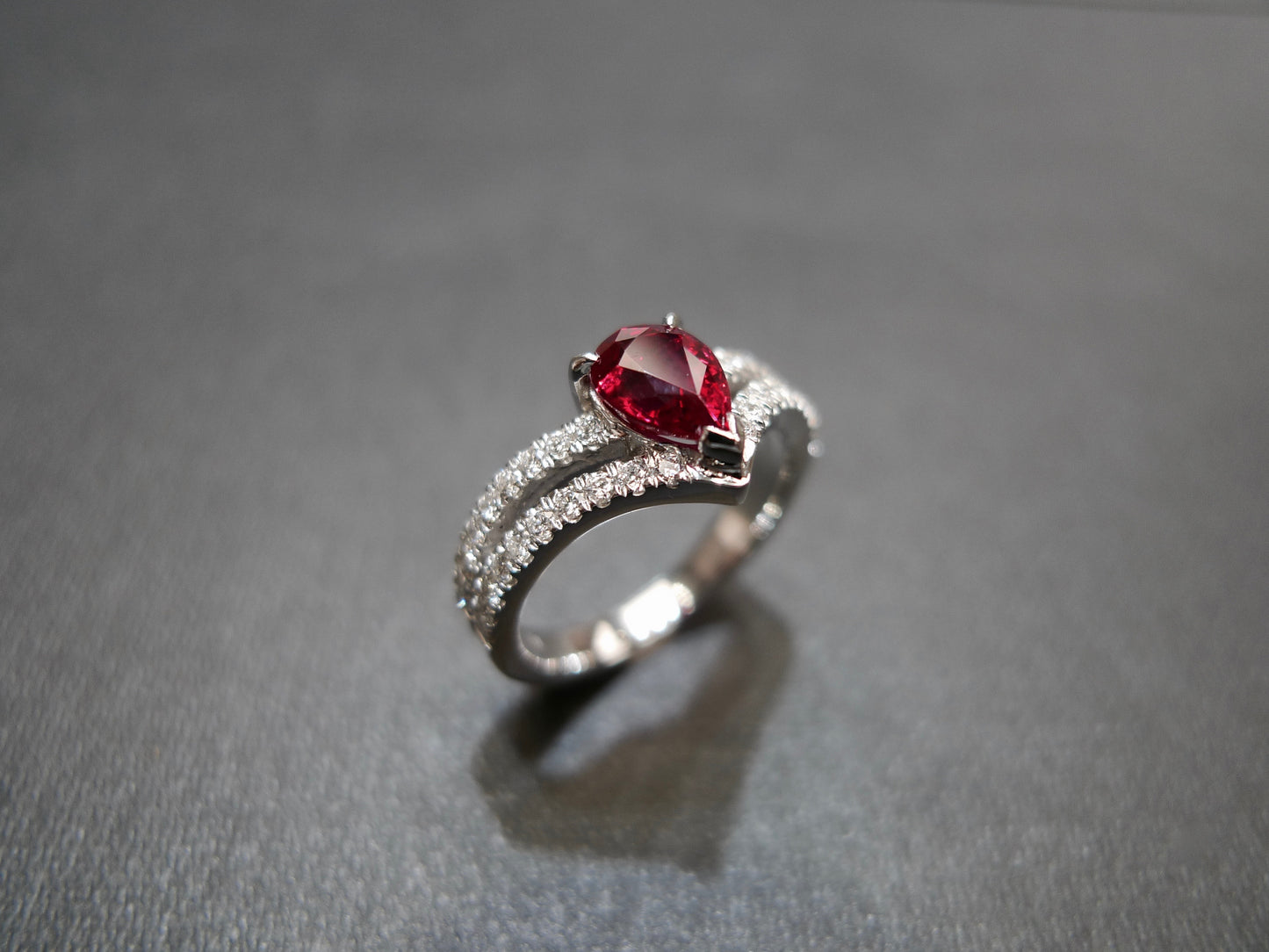 Pear Shaped Ruby and Diamond Ring in 18K White Gold - HN JEWELRY