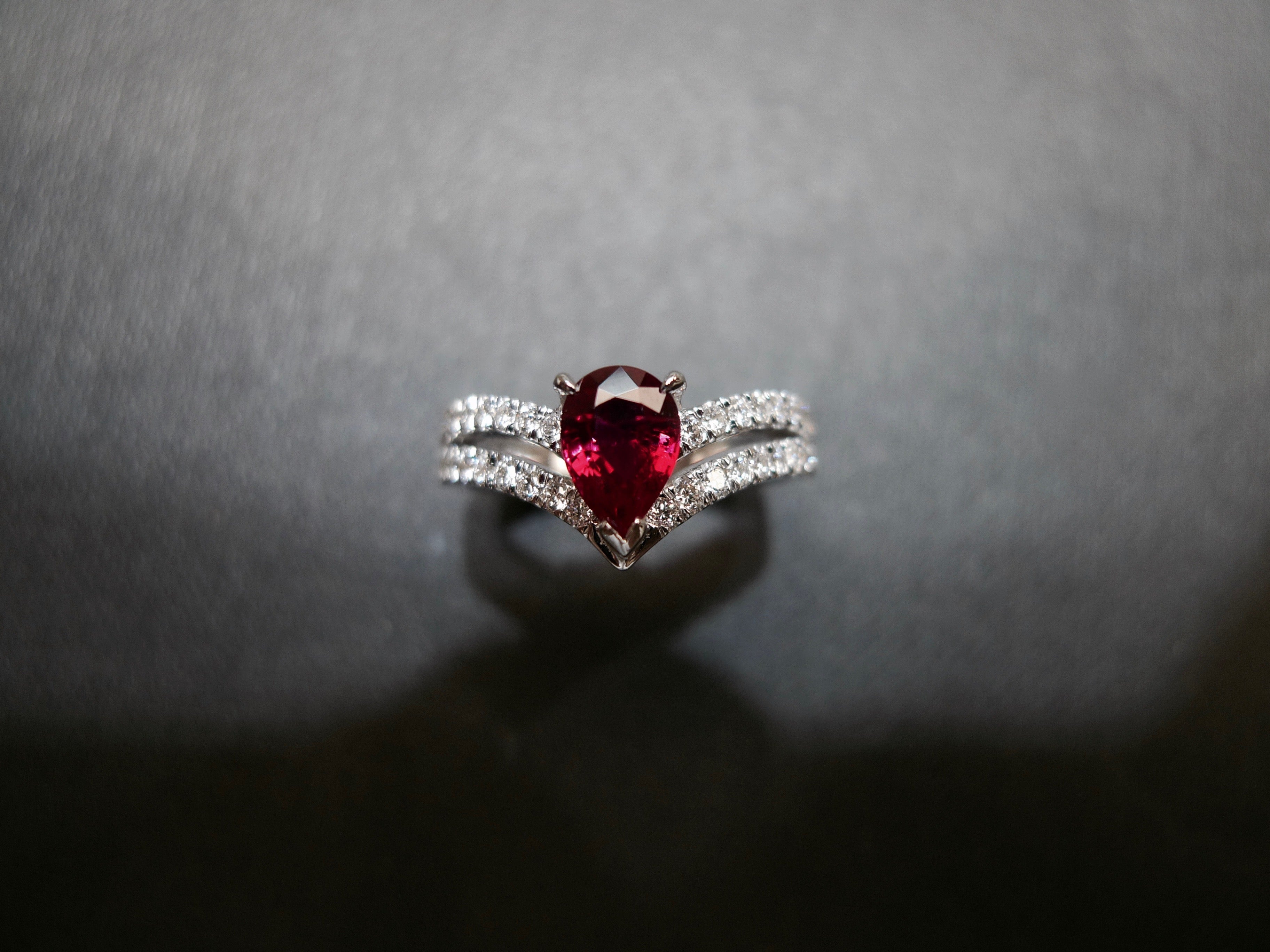 Pear Shaped Ruby and Diamond Ring in 18K White Gold - HN JEWELRY
