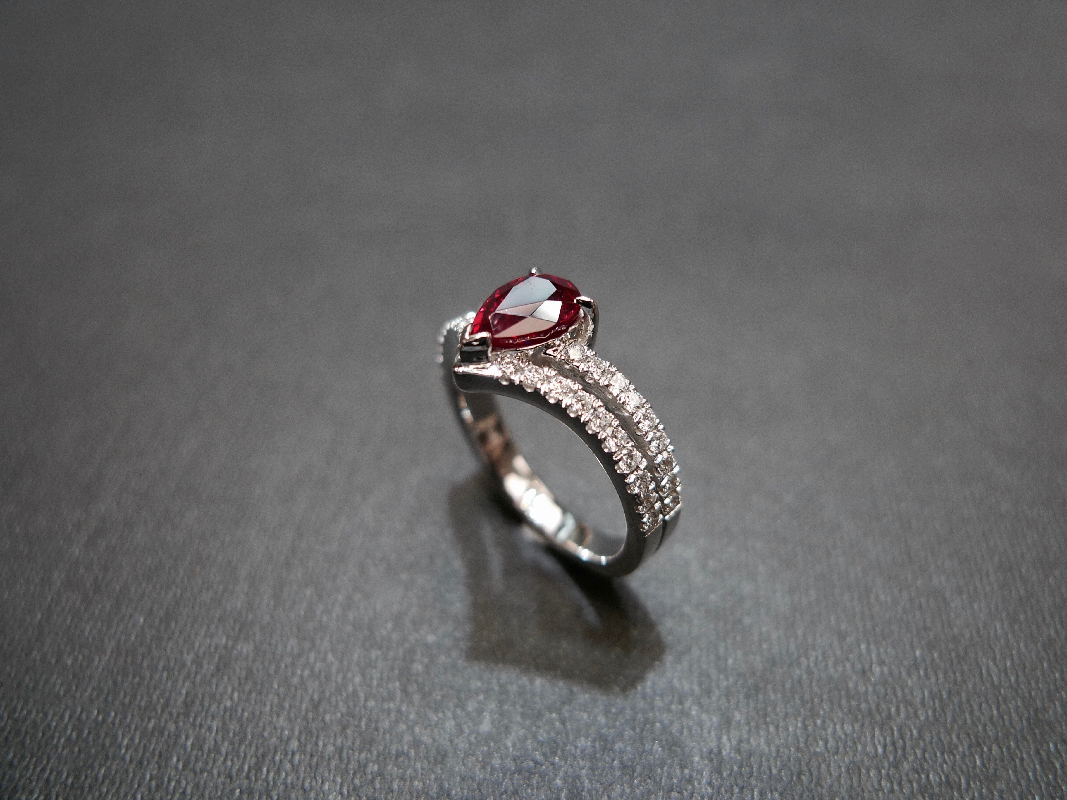Pear Shaped Ruby and Diamond Ring in 18K White Gold - HN JEWELRY