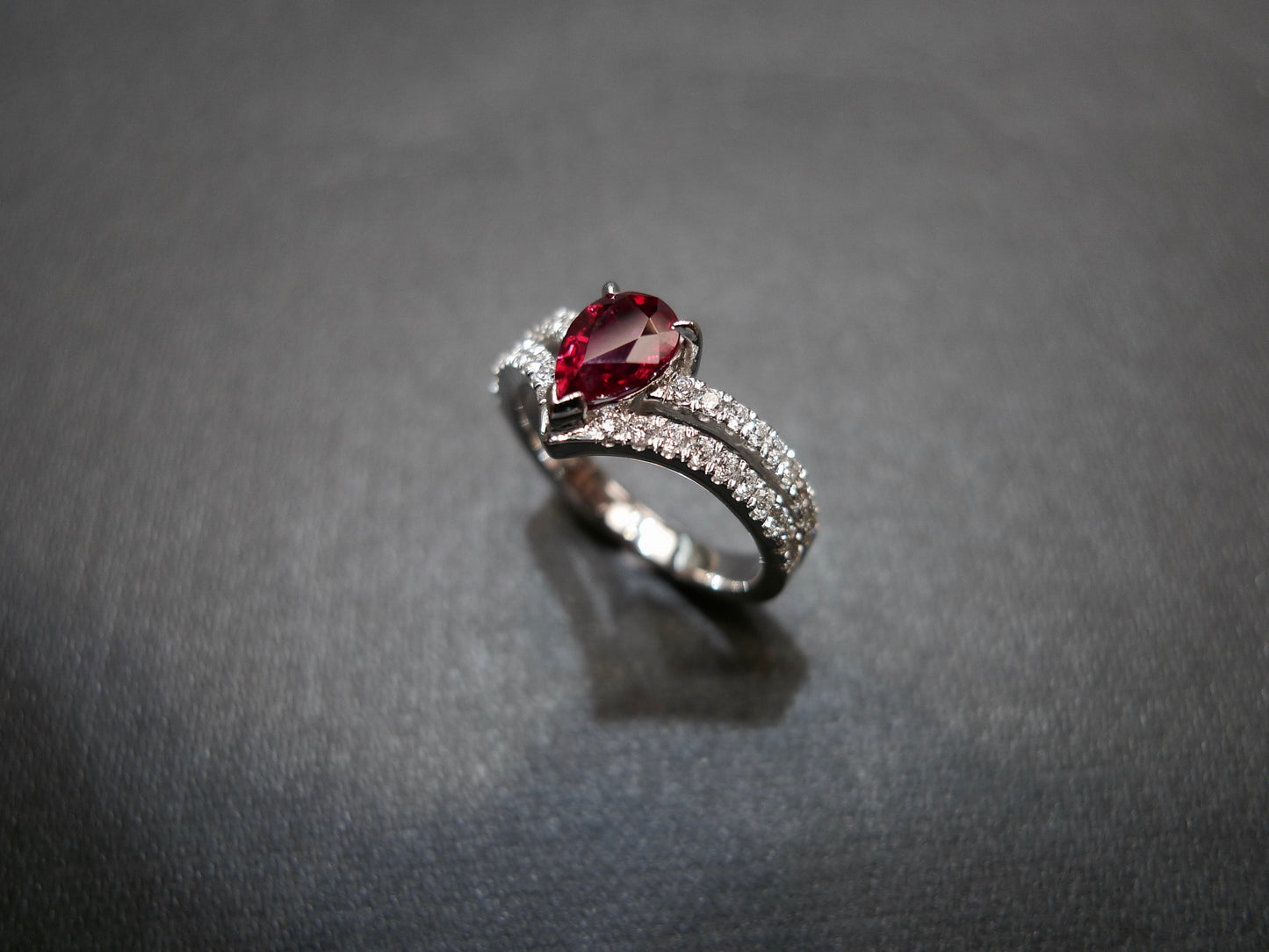 Pear Shaped Ruby and Diamond Ring in 18K White Gold - HN JEWELRY