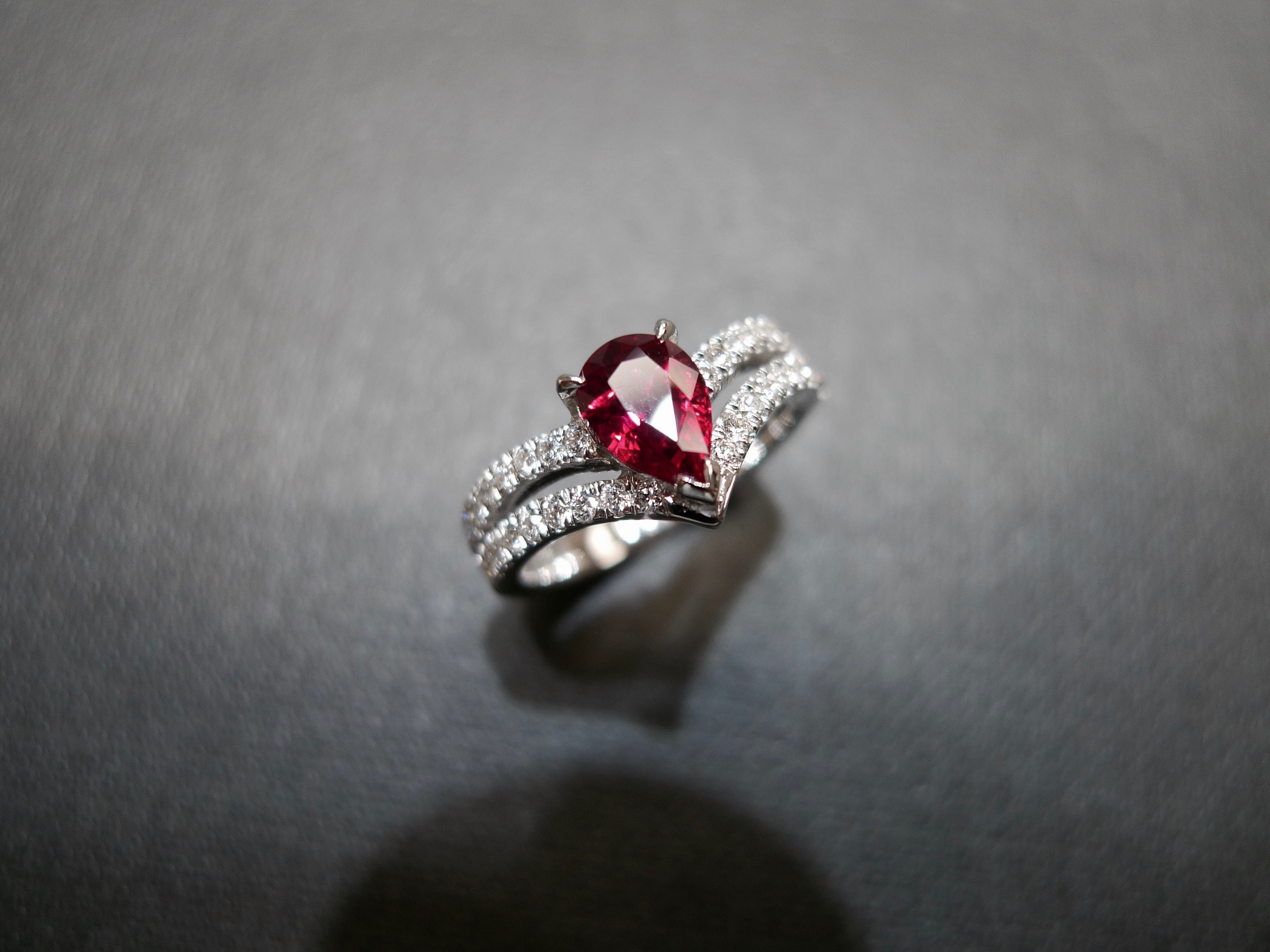 Pear Shaped Ruby and Diamond Ring in 18K White Gold - HN JEWELRY