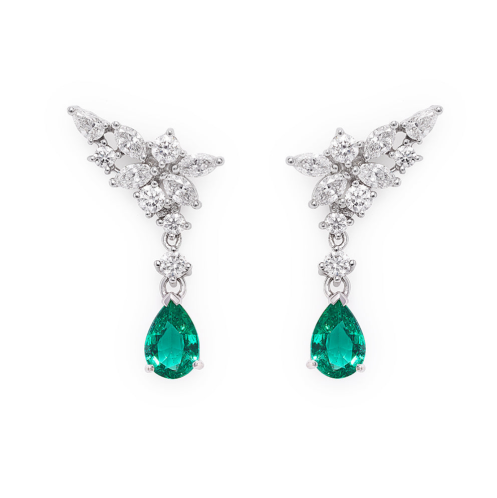 Pear Cut Emerald and Marquise Diamonds Earrings - HN JEWELRY
