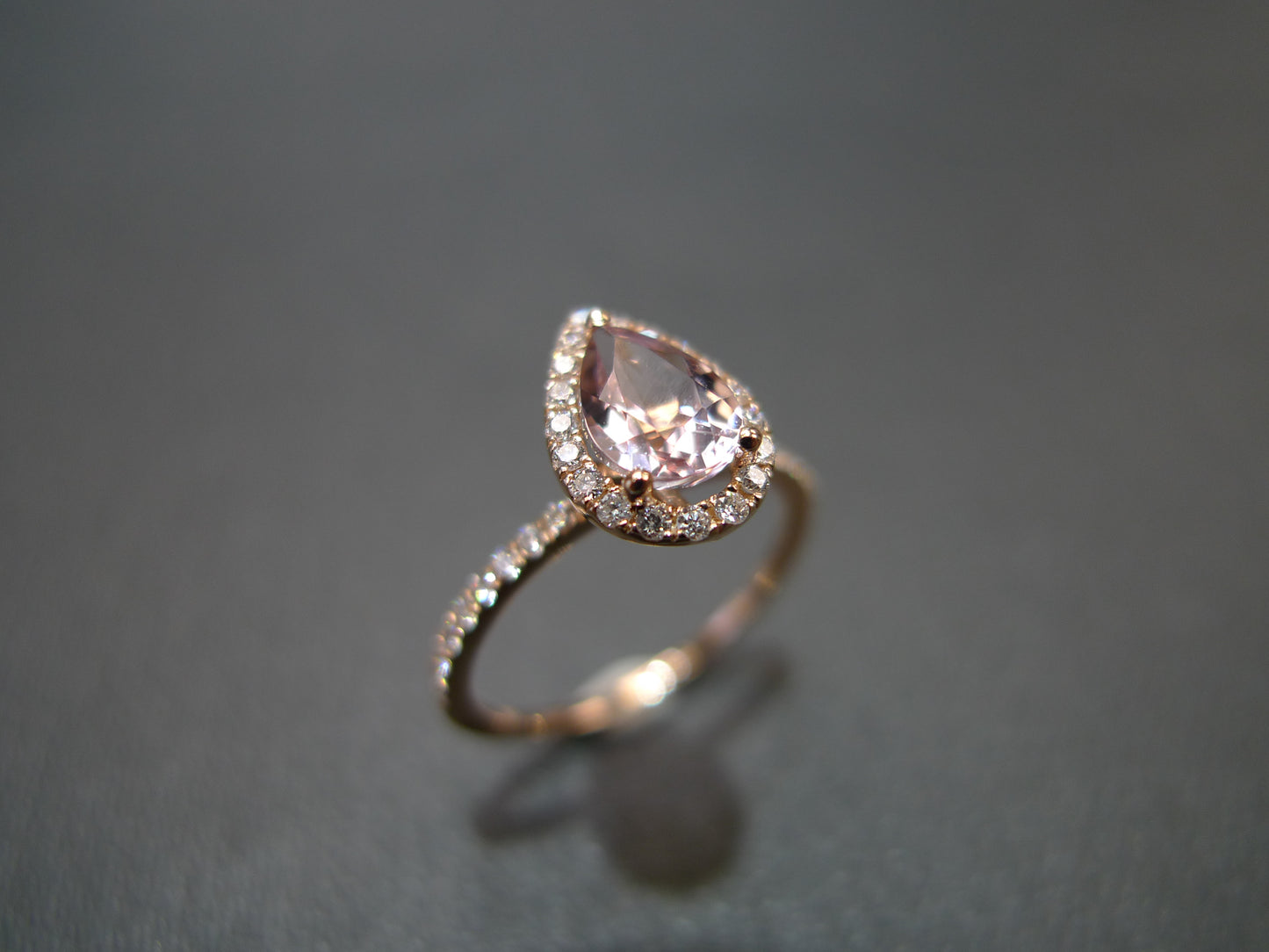 Pear Shaped Morganite & Diamond Ring in 18K Rose Gold - HN JEWELRY