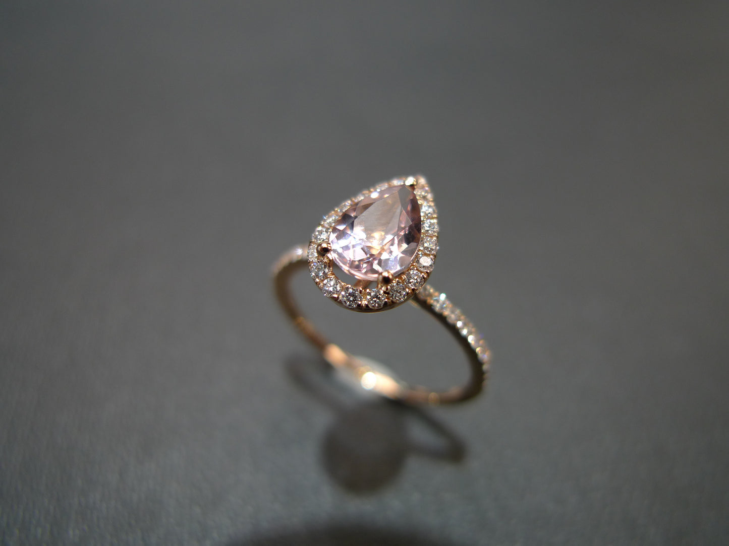 Pear Shaped Morganite & Diamond Ring in 18K Rose Gold - HN JEWELRY