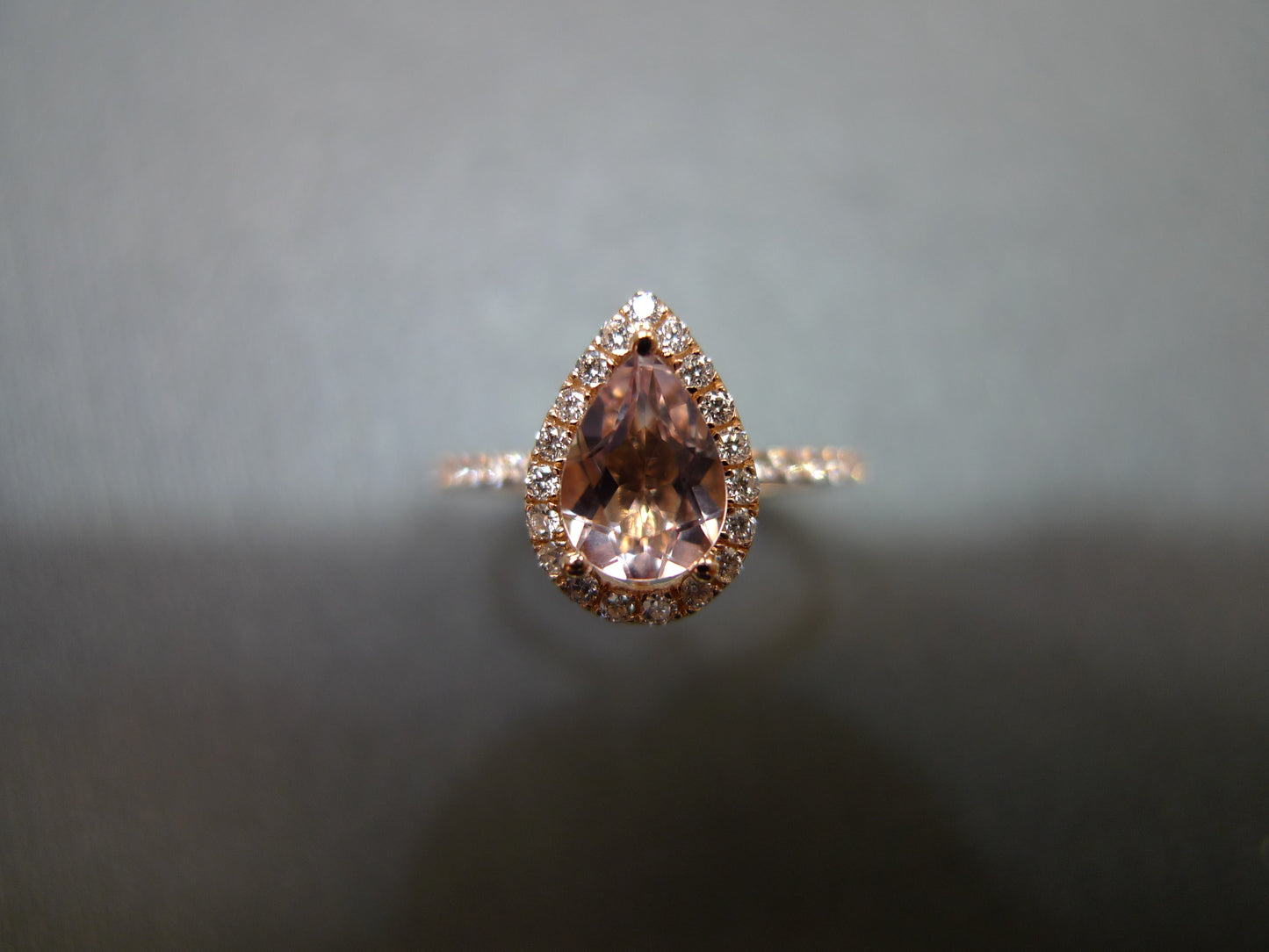 Pear Shaped Morganite & Diamond Ring in 18K Rose Gold - HN JEWELRY