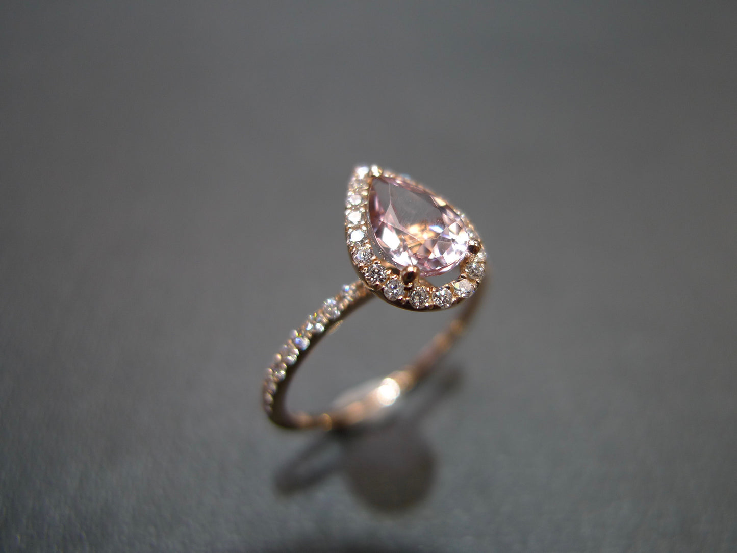 Pear Shaped Morganite & Diamond Ring in 18K Rose Gold - HN JEWELRY