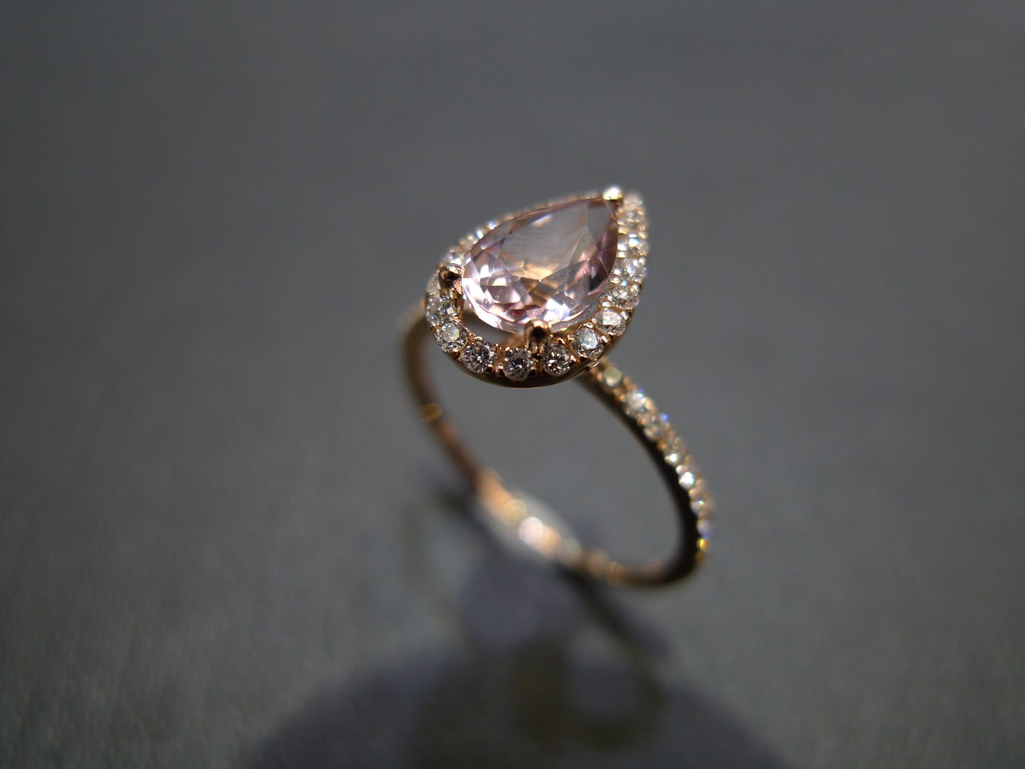 Pear Shaped Morganite & Diamond Ring in 18K Rose Gold - HN JEWELRY