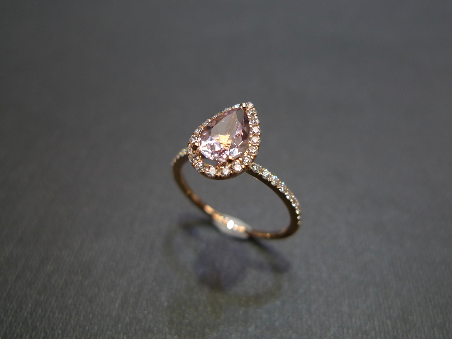 Pear Shaped Morganite & Diamond Ring in 18K Rose Gold - HN JEWELRY