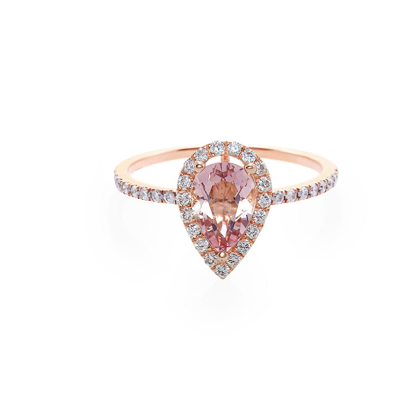 Pear Shaped Morganite & Diamond Ring in 18K Rose Gold - HN JEWELRY