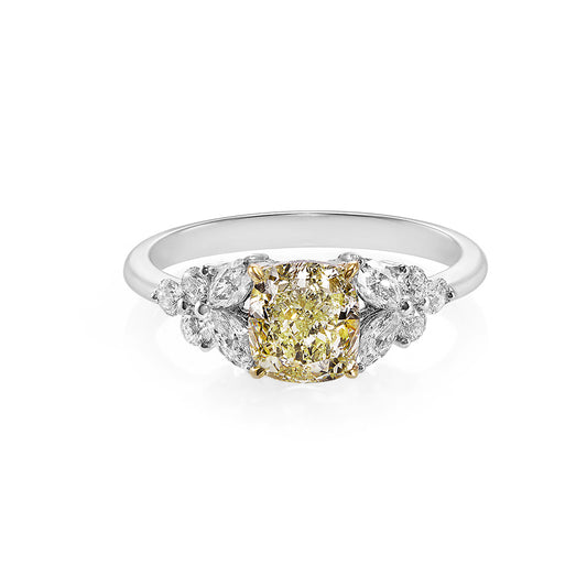 Cushion Shape Light Yellow Diamond and Marquise Diamond Ring - HN JEWELRY