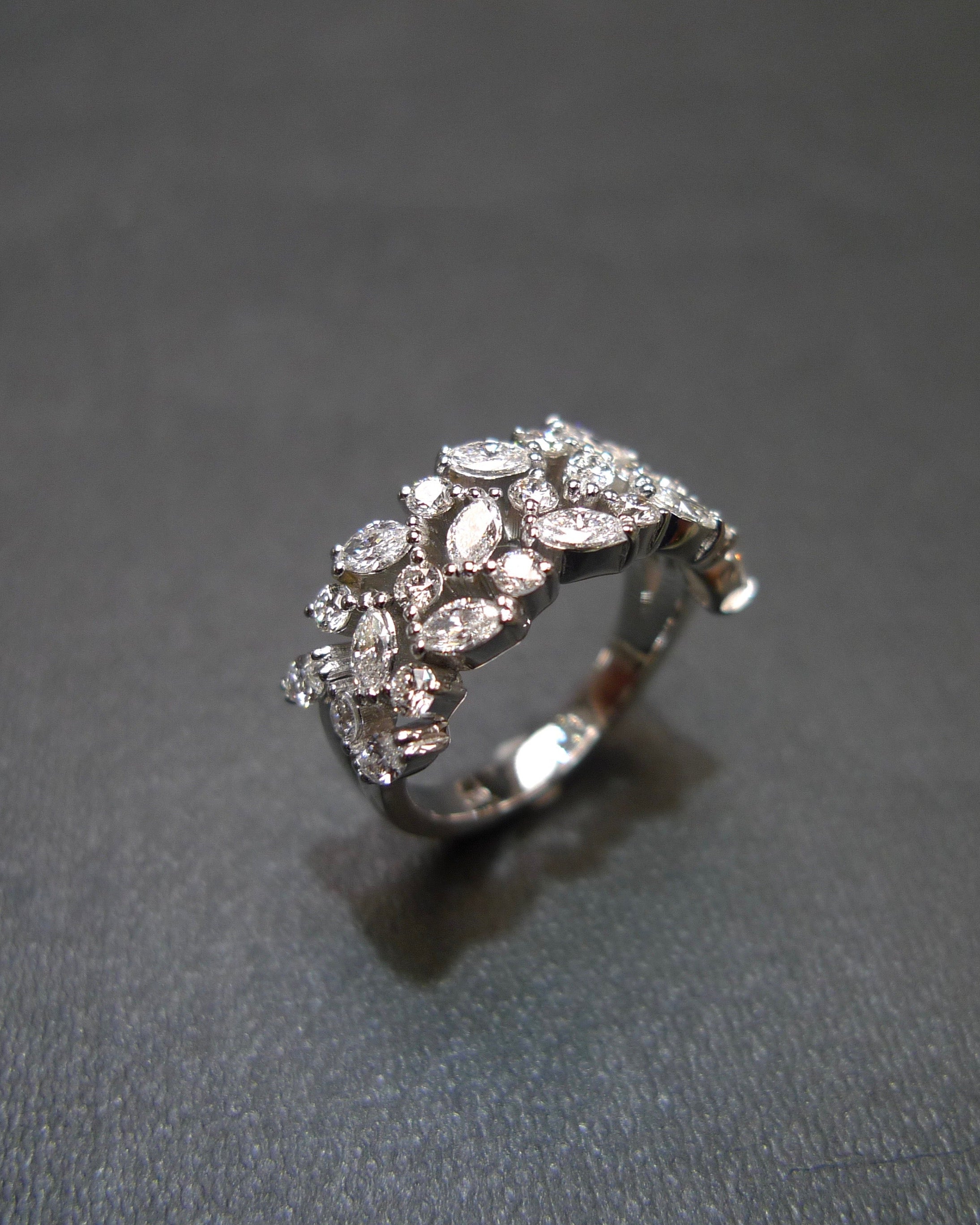 Three Rows Marquise Diamond Ring in 18K White Gold - HN JEWELRY